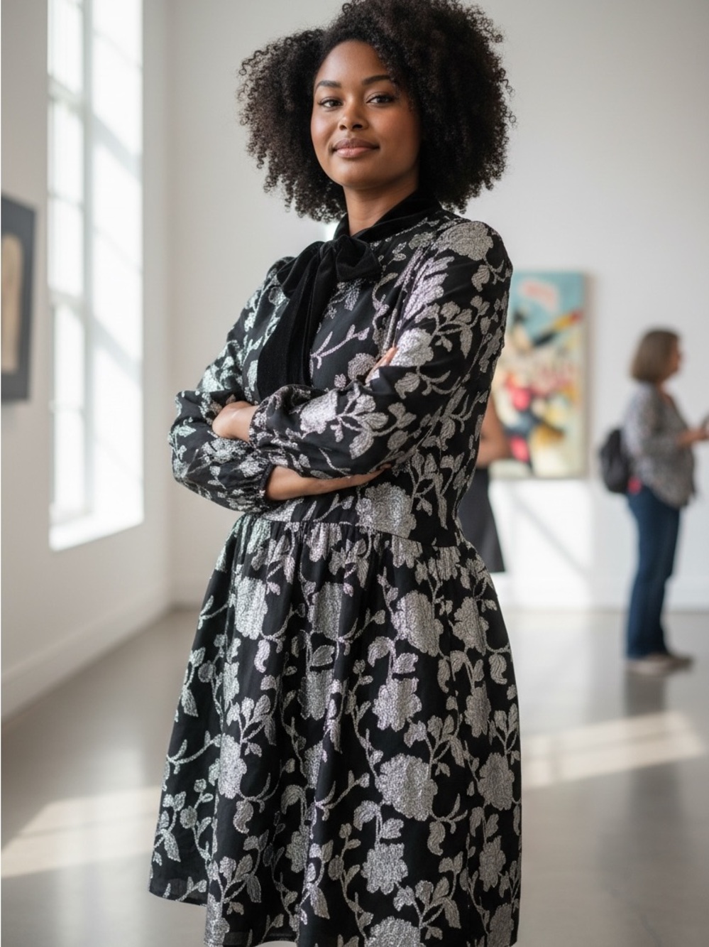 Eloquii Elements Black and Silver Floral Dress
